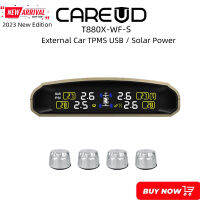 CAREUD T880X-WF-S จอแสดงผล LCD ระบบการตรวจสอบแรงดันยางรถยนต์ Car Car TPMS ไร้สายภายนอกของรถพร้อมเซ็นเซอร์4ตัวยูเอสบีชาร์จไว Car ขั้นสูงพลังงานแสงอาทิตย์รุ่น2023ใหม่