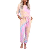 Autumn Tie Dye Pajama Set Women Sleepwear Leopard Pajama Lounge Wear Female Short Sleeve Nightwear Home Suits