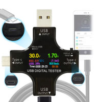 2-In-1 Type-C ที่ทดสอบ USB LCD ดิจิตอลมัลติมิเตอร์มีจอแสดงผลแรงดันไฟฟ้าโวลต์มิเตอร์เครื่องทดสอบสาย USB Charger DC 3.3-30 V/0-5.1