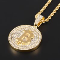 [Xiaoming Jewelry]สร้อยคอจี้บิ้นฮิปฮอปของผู้ชาย BTC พร้อมโซ่เพทาย4มม. เครื่องประดับแฟชั่นสร้อยคอฮิปฮอปเพชรประดับ BTC