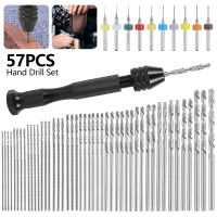 57pcs Mini Micro Aluminum Hand Drill HSS Twist Drill Bit Woodworking Drilling Rotary Tools Hand Drill Woodworking Dropshipping