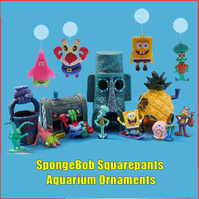 ลอย SpongeBob SquarePants พิพิธภัณฑ์สัตว์น้ำเครื่องประดับตู้ปลาภูมิทัศน์สับปะรดบ้านปลากุ้งหลีกเลี่ยงรังถังขยะสามารถปลาหมึก krusty Krab ch