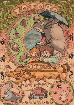 【SALE】 nancarenko1977 โปสเตอร์กระดาษคราฟท์วินเทจ Hayao Miyazaki TOTORO การ์ตูนศิลปะผนังย้อนยุคภาพวาดห้องนั่งเล่นสติกเกอร์45.5x31.5cm