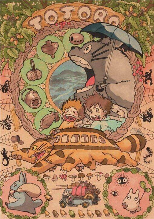 sale-nancarenko1977-โปสเตอร์กระดาษคราฟท์วินเทจ-hayao-miyazaki-totoro-การ์ตูนศิลปะผนังย้อนยุคภาพวาดห้องนั่งเล่นสติกเกอร์45-5x31-5cm