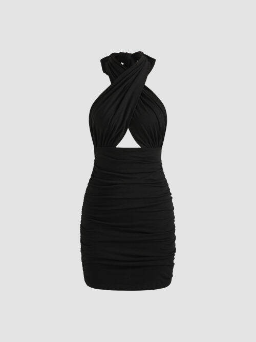Cider Solid Cross Backless Halter Mini Dress Lazada PH