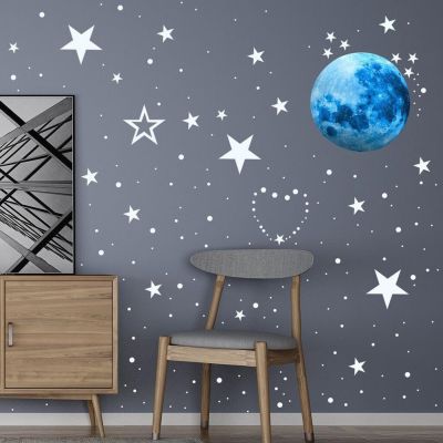 [24 Home Accessories] 30ซม. Blue Moon 435ชิ้น Blue Luminous Moon Star สติกเกอร์166ชิ้น Star Decal Decoration