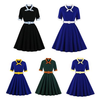 HOT11★Women Vintage Bow V-Neck Dress Retro Rockabilly 2023 tail Party 1950s 40s Swing Dress Summer Dress Short Sleeves
