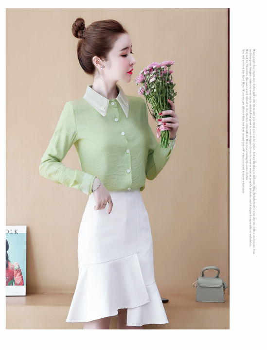 rehin-เสื้อแขนยาวผู้หญิงเกาหลีรุ่น-elegant-ธุรกิจแฟชั่น-organza-เสื้อชีฟองใหม่