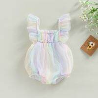 Baju Bayi Manis Musim Panas ชุดหมี Bayi Perempuan Baru Lahir ชุดจั๊มสูท Tali Tanpa Lengan Multiwarna Tulle Katun 0-18M