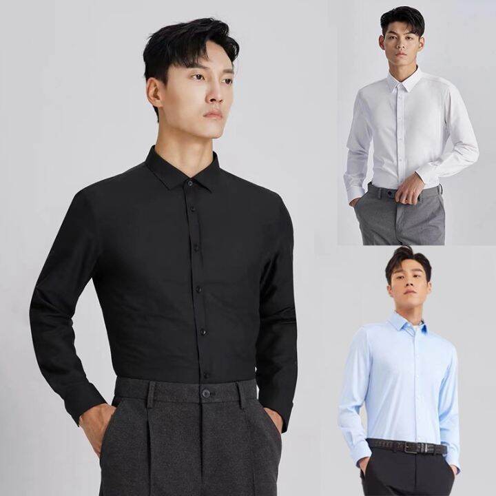 Mens Black Long Sleeve Shirt Classic Korean Men'S Plain Casual Fashion  Business Formal Polo Shirt For Men | Lazada Ph