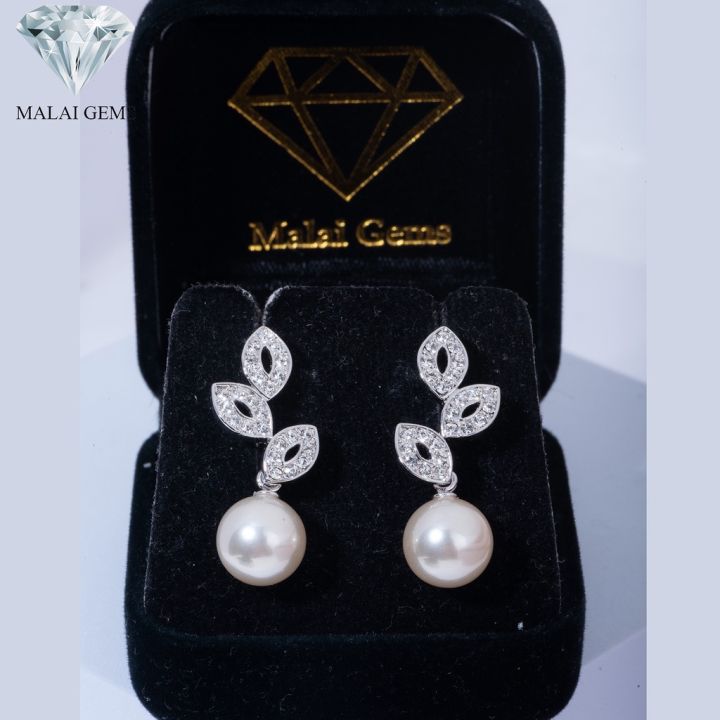 malai-gems-ต่างหูมุก-เงินแท้-silver-925-เพชรสวิส-cz-เคลือบทองคำขาว-รุ่น-21005154-แถมกล่อง-ต่างหูเพชร-ต่างหูเงินแท้