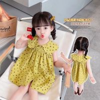 South Korean girls summer wave dress 2023 new western style restoring ancient ways children brought the baby doll vest skirt