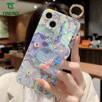 ภาพสีน้ำมันบลูเรย์ติดเพชรเงาวับบลิงหรูหราสายรัดข้อมือดอกไม้เคสนิ่มใส่โทรศัพท์ TPU ด้านหลังเคสสำหรับ Apple iPhone 15 iPhone 15 Plus iPhone 15 Pro iPhone 15 Pro iPhone 15 Pro Max