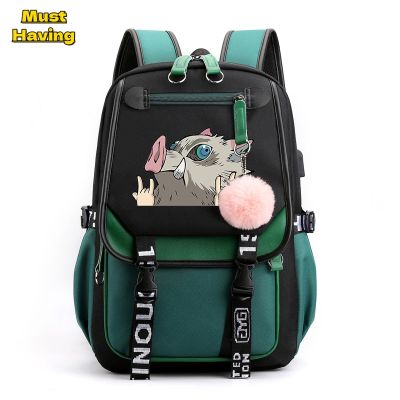Anime Demon Slayer Backpack For Children Kids Boys School Book Bags Students Bookbags Daypack Rucksack With USB Charging Port