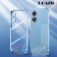 ROAZIC ปลอกซิลิโคนนิ่มโปร่งใสขอบกล่องโลหะชุบหรูหราโทรศัพท์ A17 OPPO เคสใสกันกระแทก