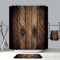 【CW】∋  Door Pattern Shower Curtains Wood Board Mildew Proof Thickened for