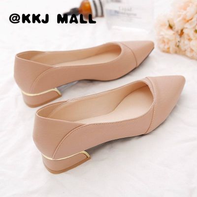KKJ MALL Womens Shoes 2022 Summer New Real Soft Leather Shoes Womens Mid-heel All-match Shallow Mouth Pointed Toe Casual Work Shoes