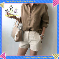 【จัดส่งที่รวดเร็ว✨】Women Shirt Cotton And Linen Lapel Long-sleeve Loose Solid Color All-match Shirt