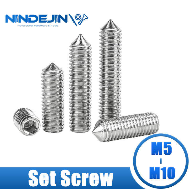 Nindejin 10 50pcs Hex Socket Set Screw Cone Point Grub Screw M5 M6 M8 M10 304 Stainless Steel 8315