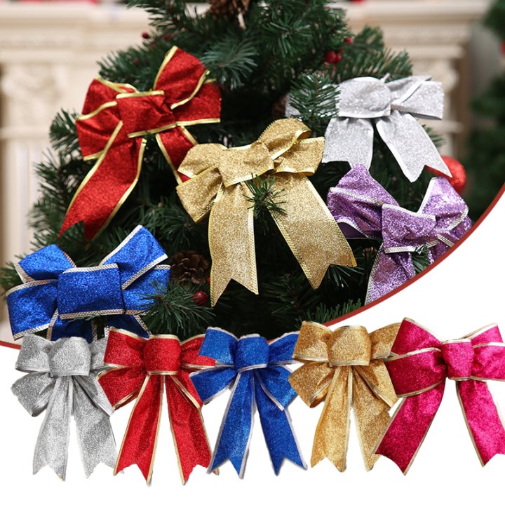 1pcs-24cm-christmas-bow-ตกแต่งเครื่องประดับคริสต์มาส-glitter-powder-bow-christmas-tree-จี้ของขวัญ2022