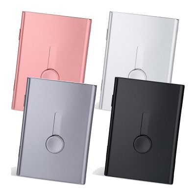 4 Pack Slide Out Business Card Holder Thumb Drive Business Card Case Pocket Metal Card Case for Credit ID Card