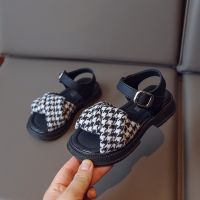 Childrens Sandals Thousand Bird Checker Girls Versatile Open Toe Casual Shoes 2023 Summer New Hook Loop Boys Kids Fashion Shoes