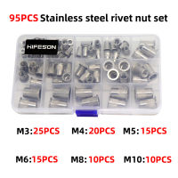 95Pcs and 300Pcs Stainless Steel Rivet Nut Rivnut Insert Nutsert KIT M3 M4 M5 M6 M8 M10 for Rivet Nut Riveting Riveter Tool