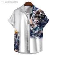 Aolzbiip49h สัตว์ฮาวายผู้ชายเสื้อ 3d Tiger พิมพ์คุณภาพสูงผู้ชายเสื้อผ้า Street Designer แขนสั้น Beach เสื้อ