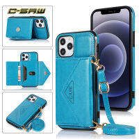 C-SAW Luxuryกระเป๋าหนังกระเป๋าสตางค์เคสโทรศัพท์สำหรับiPhone 12 Mini 11 Pro Max XS Max XR X 8 8s7 7S 6 6S Plusช่องเสียบการ์ดที่จับพลิกแม่เหล็กกระเป๋าสตางค์ที่ถอดออกได้ปรับสายคล้องไหล่