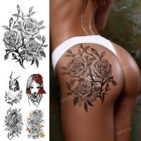 sketch flowers black temporary tattoo stickers waterproof thigh arm body tattoo sleeve anime snake fox lion dark designs women Stickers