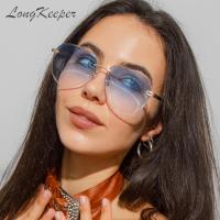 Fashion Classic Rimless Pilot Sunglasses Sun Glasses Luxury Vintage Brand Clear Blue Metal Frame for Women Outdoor Oculos De Sol