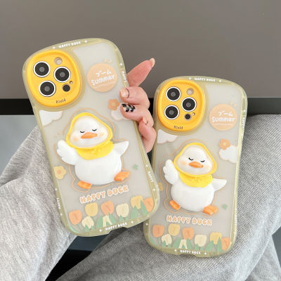 For 13 Dimensional Duck Yellow Tulips Phone Case For 12 11 Pro Max XR XS Max Small Waist Two One Soft TPU Cover