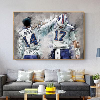 Buffalo Bills Football Wall Decor - Josh Allen และ Stefon Diggs โปสเตอร์ผ้าใบและภาพพิมพ์-เหมาะสำหรับตกแต่งห้องนั่งเล่น