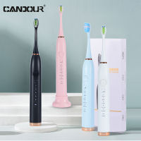 CANDOUR CD5138แปรงสีฟันไฟฟ้าชาร์จ USB โซนิคแบบชาร์จแปรงฟันสำหรับผู้ใหญ่เปลี่ยนหัวแปรงที่มี16หัวแปรง