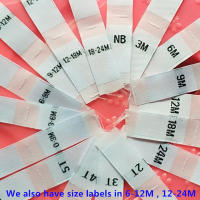 100PCS สีขาวผ้าโพลีเอสเตอร์ป้ายขนาดเสื้อผ้าเด็กแท็กทอ NB 0-3m 3-6m 6-9m 9-12m 12-18m 18-24m-Suieir