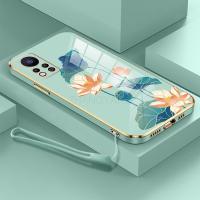 เคสสำหรับ Infinix Hot 11 2022 Hot Play 11S NFC Hot 11S Hot 11เคสโทรศัพท์ดีไซน์ใหม่ฝาหลังดอกบัวหลากสีเคสนิ่มเคลือบอิเล็คโทรเพลทกล่องกันกระแทก TPU ซิลิโคนพร้อมฟรีสายคล้อง