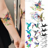 Watercolor Hummingbird Temporary Tattoos For Women Adult Flowers Paper Cranes Birds Realistic Fake Tattoo Washable Animal Tattoo Stickers