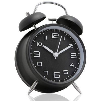 【Worth-Buy】 แป้นหมุน3d กรอบโลหะนาฬิกาปลุกคู่ขนาด4นิ้วพร้อมนาฬิกาตั้งโต๊ะฟังก์ชันแบ็คไลท์สำหรับสำนักงานบ้านสีดำ