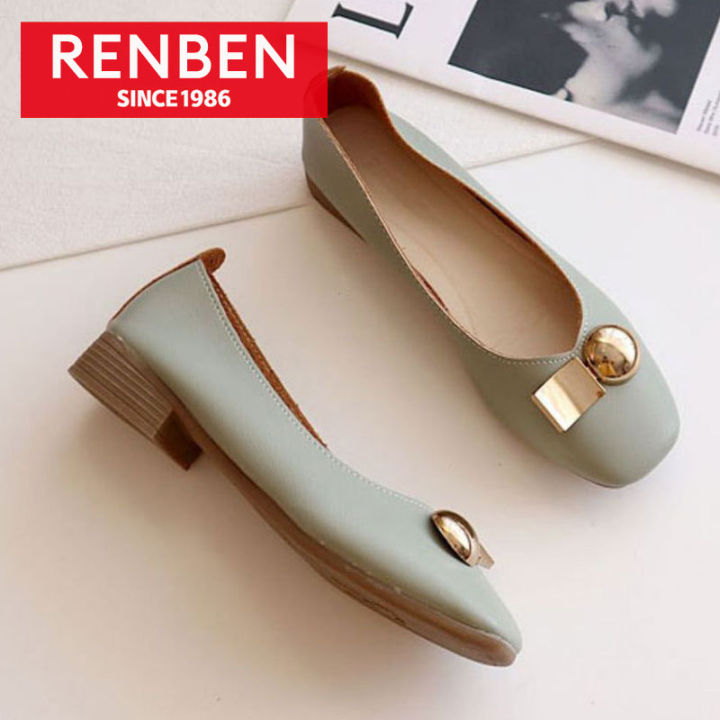 renben-รองเท้าหัวมนสไตล์เรียบง่าย-รองเท้าการจัดเลี้ยงแมทช์ง่ายดูผอม-รองเท้าทํางาน-รองเท้าลำลองสำหรับคนขี้เกียจ-รองเท้าผญ-รองเท้าหญิง