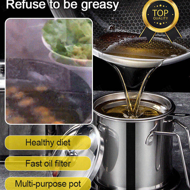 EZNN Oil Filter Pot with Stainless Steel Filter Net and Cover Kitchen Oil Storage Container