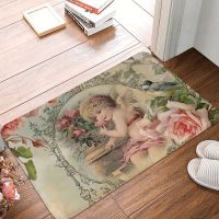 Non-slip Doormat Victorian Angel Print And Pink Vintage Roses Bath Bedroom Mat Outdoor Carpet Home Pattern Decor