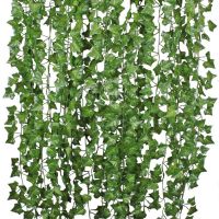 12Pcs Artificial Ivy Vine Hanging Garland False Leaf Vine Family Garden Wedding Wall Decoration, 84 Feet, Green