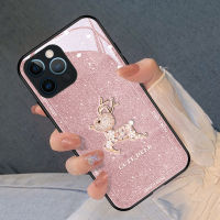 2023 CNY ปีใหม่น่ารักกวางกลิตเตอร์คนรักแก้วเคสสำหรับ Apple iPhone โทรศัพท์14 13 12 11 X XR XS 8 7 Mini Pro Max Plus ทันสมัยฝาหลังจาก GGQcase