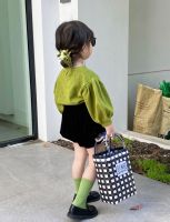 BabyThame เสื้อถักสีเขียวและกางเกงพองขาสั้น ราคายกเซ็ท ชุดเด็กสวยๆเนื้อผ้าดี ชุดเด็กแฟชั่น ชุดลูกสาว สินค้าพร้อมส่งจากไทย