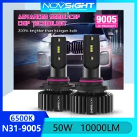 ไม่มีพัดลม Novsight N31 9005 HB3 LED ไฟหน้าหลอดไฟ 50W 10000LM 6500K สีขาวไฟ LED ซุปเปอร์ไบร์ท สำหรับรถไฟสูง/ไฟตัดหมอกต่ำ 2 ชิ้นรับประกัน 1 ปีจัดส่งฟรี