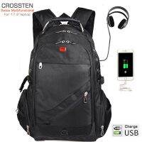 Crossten กระเป๋าเดินทางสวิส,กระเป๋าเป้สะพายหลังแล็ปท็อปช่องเสียบที่ชาร์จ USB กระเป๋านักเรียนอเนกประสงค์17.3 "Mochila กันน้ำความจุสูง