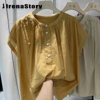 IRENASTORY เสื้อเสื้อเชิ้ตตัวเล็กทรงหลวมสำหรับผู้หญิง,เสื้อแนวป๊อปเพรียวบางเก๋ไก๋ Kemeja Tanpa Lengan