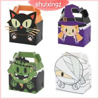 SHUIXINGZ 24ชิ้นอุปกรณ์ปาร์ตี้กระเป๋าคุณแม่หลอกลวงหรือรักษากล่องใส่ของขวัญคุกกี้กล่องลูกอมสำหรับฮัลโลวีนกล่องลูกกวาดถุงกระดาษใส่ของขวัญ