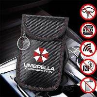 ♨✆ Carbon Fiber Car Keys Case Keychain RFID Shielding Key Credit Card For Umbrella Corporation Car Accessories