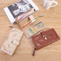 Womens PU Leather Wallet Long Hollow Gold Leaves Clutch Credit Card Holders Phone Money Pouch Ladies Zipper Hasp Coin Purse